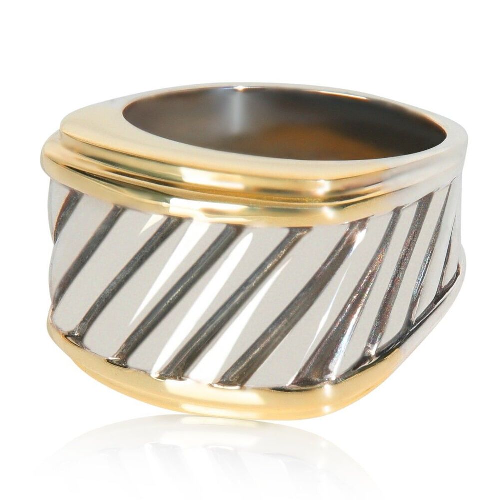 David Yurman 14k Yellow Gold & Sterling Silver Cigar Ring 8.23G  / Sz 8